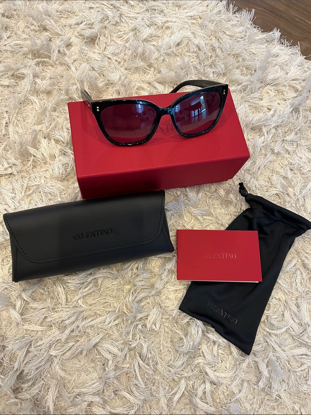 Valentino Women's Black Frames with Red Gradient Lenses Sunglasses